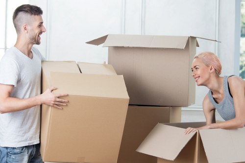 Packed moving boxes ready for collection on moving day